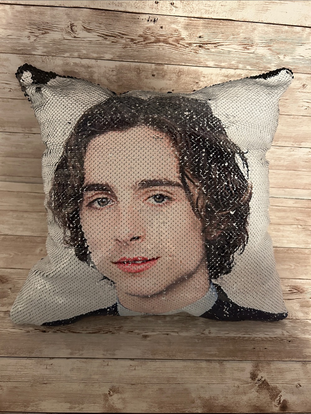 Reversible sequin “Timothee Chalemet” throw pillow